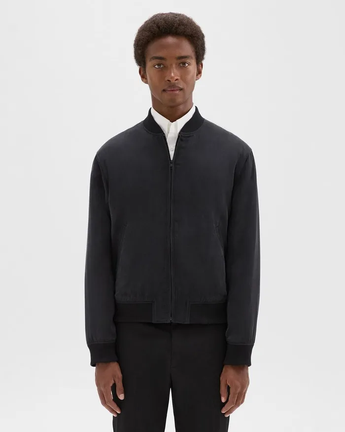 Men Outerwear Theory Bomber Jacket In Fluid Twill Black