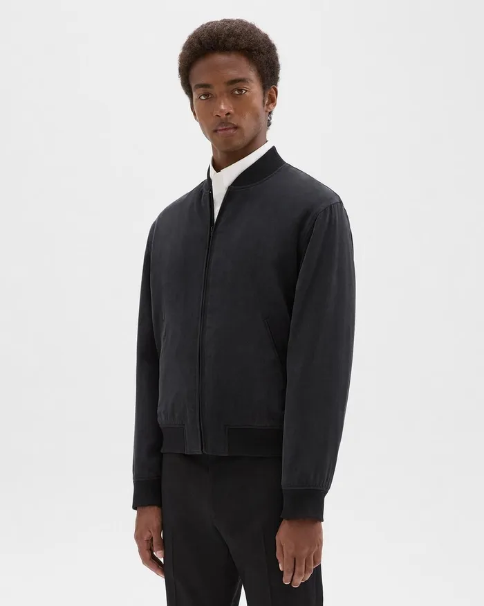 Men Outerwear Theory Bomber Jacket In Fluid Twill Black
