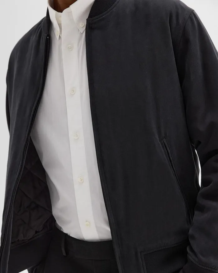 Men Outerwear Theory Bomber Jacket In Fluid Twill Black