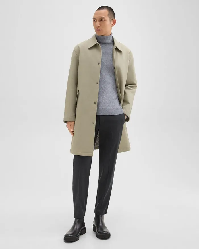 Men Outerwear Theory Overcoat In Cotton Twill Buff