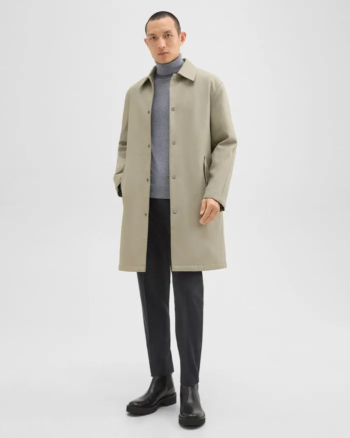 Men Outerwear Theory Overcoat In Cotton Twill Buff