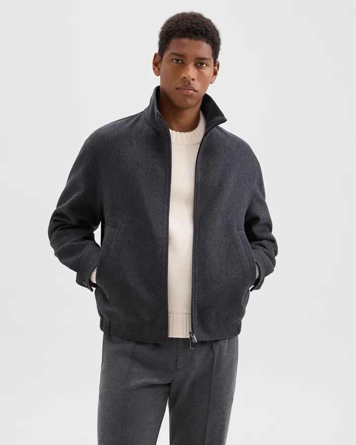 Men Outerwear Theory Straight Jacket In DoubleFace WoolCashmere Dark Charcoal Melange