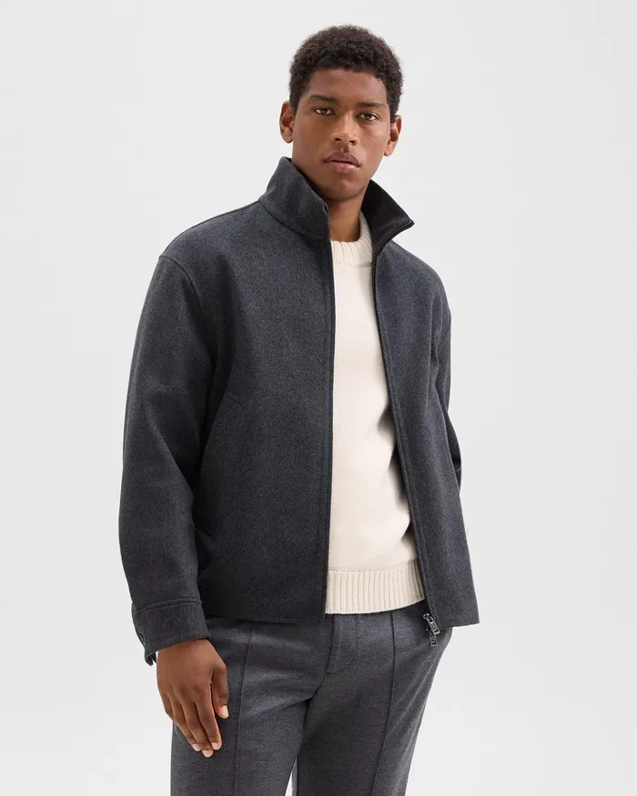 Men Outerwear Theory Straight Jacket In DoubleFace WoolCashmere Dark Charcoal Melange