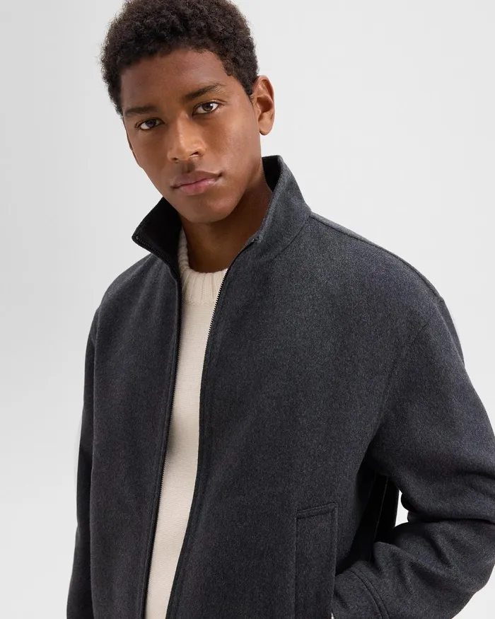 Men Outerwear Theory Straight Jacket In DoubleFace WoolCashmere Dark Charcoal Melange