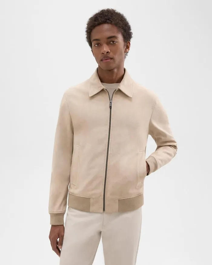 Men Outerwear Theory Wyatt Zip Jacket In Suede Sand