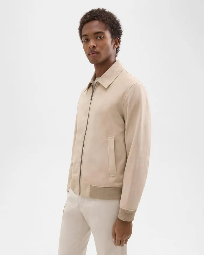 Men Outerwear Theory Wyatt Zip Jacket In Suede Sand