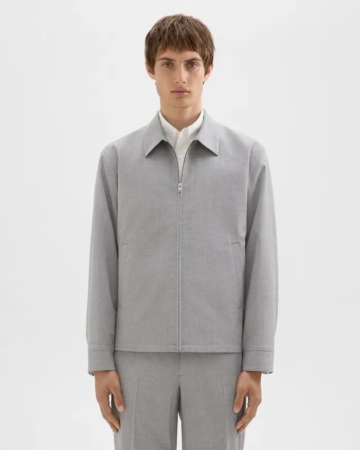 Men Outerwear Theory Zip Jacket In Stretch Wool Vapor Melange
