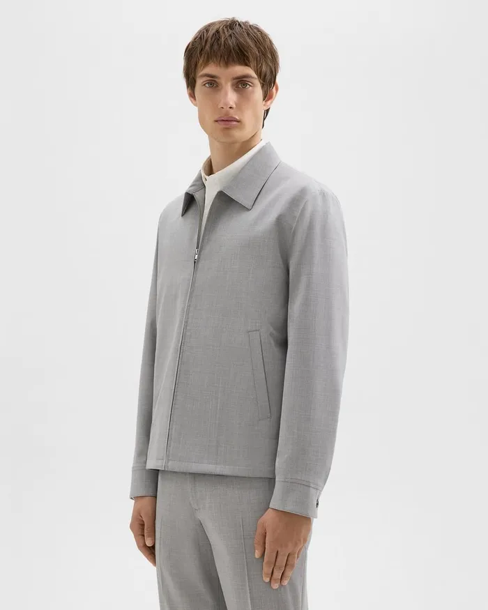 Men Outerwear Theory Zip Jacket In Stretch Wool Vapor Melange