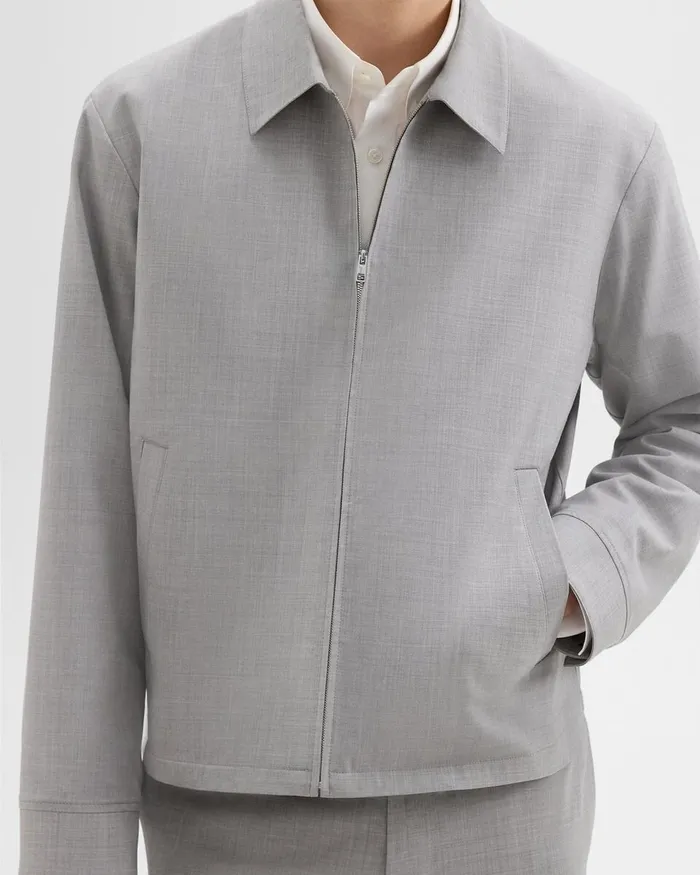 Men Outerwear Theory Zip Jacket In Stretch Wool Vapor Melange