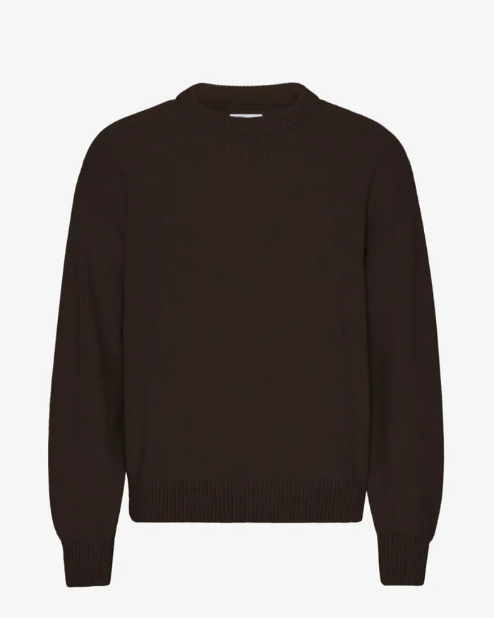Men Oversized Merino Wool Crew Coffee Brown Colorful Standard Knit Sweaters