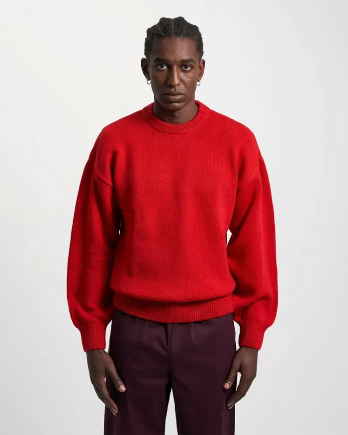 Men Oversized Merino Wool Crew Coffee Brown Colorful Standard Knit Sweaters
