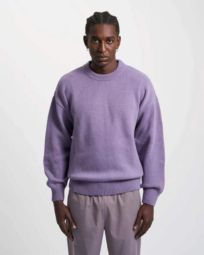 Men Oversized Merino Wool Crew Purple Haze Colorful Standard Knit Sweaters