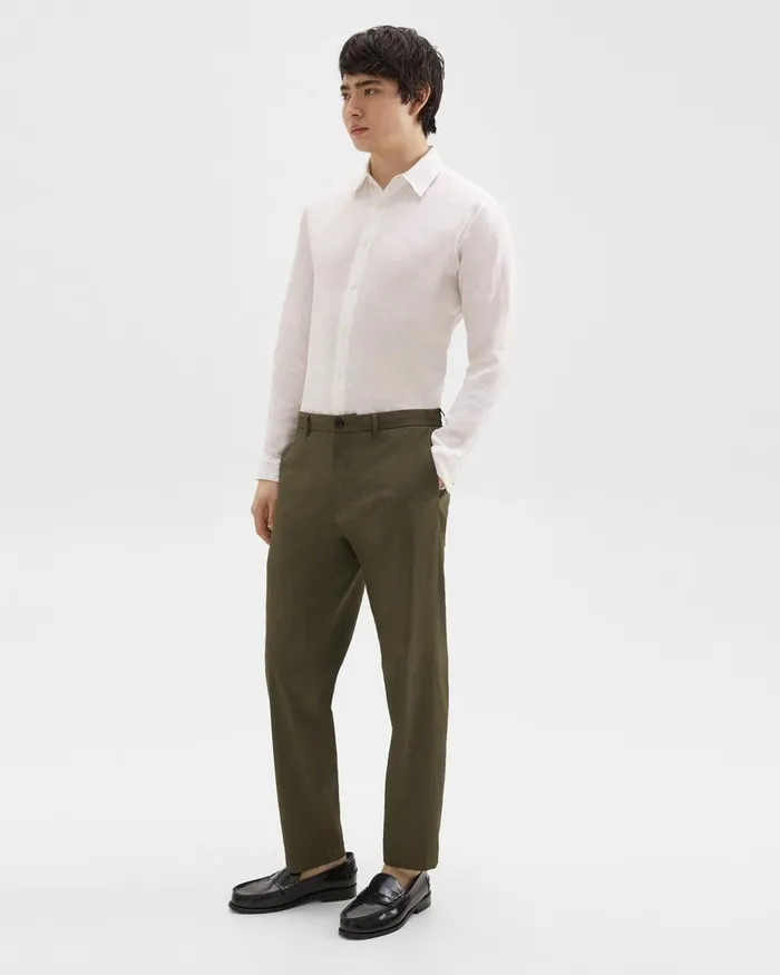 Men Pants Theory Curtis Drawstring Pant In Good Linen Dark Olive