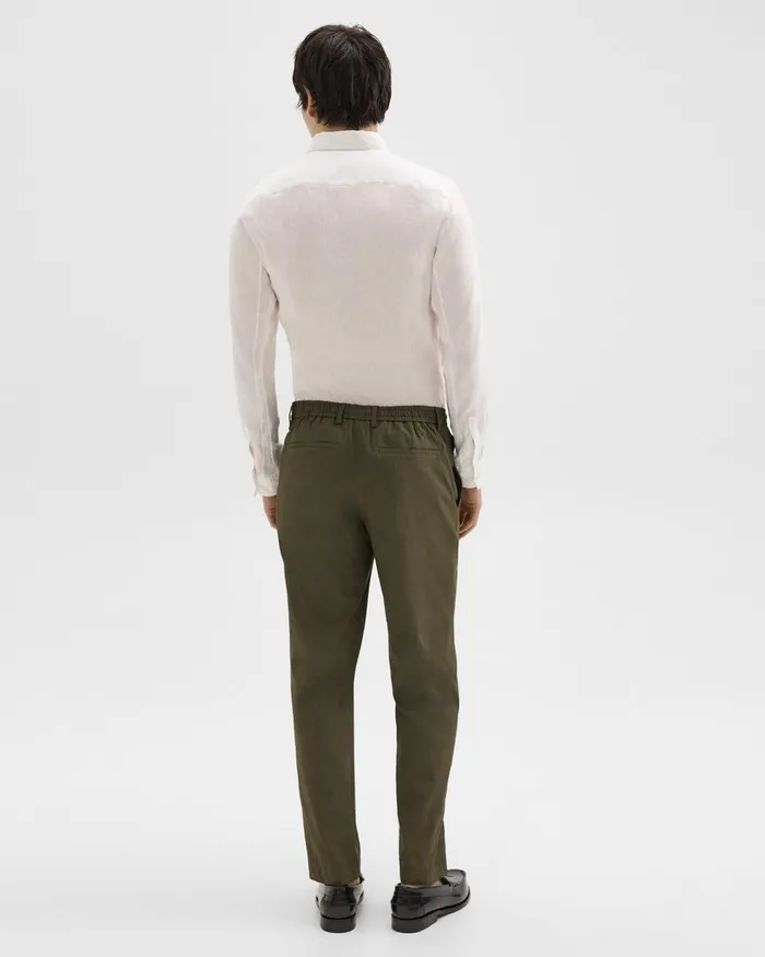 Men Pants Theory Curtis Drawstring Pant In Good Linen Dark Olive