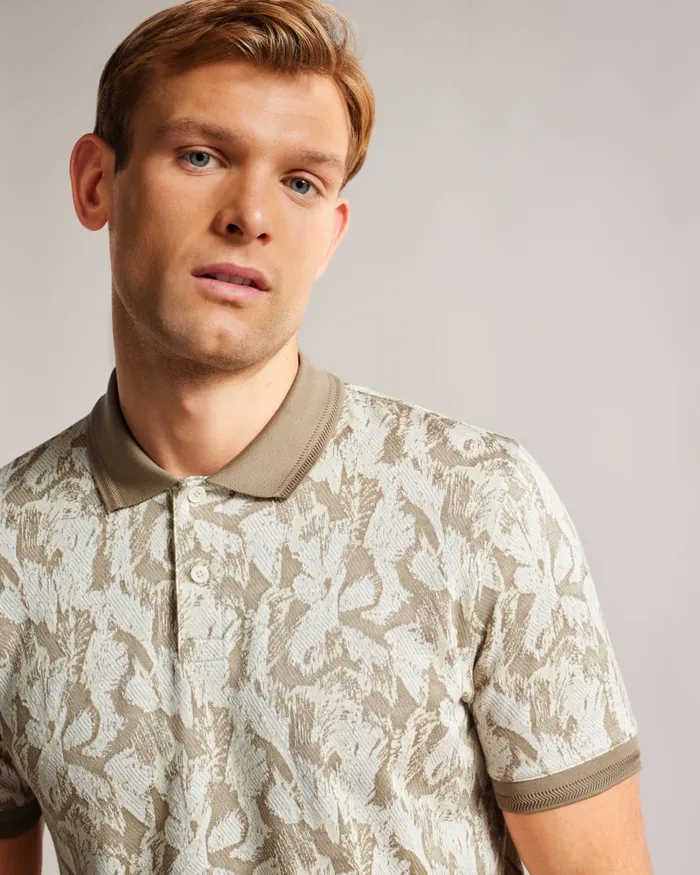 Men PLASTA 8211 Short Sleeve Regular Fit Floral Polo Stone Ted Baker Polo Shirts