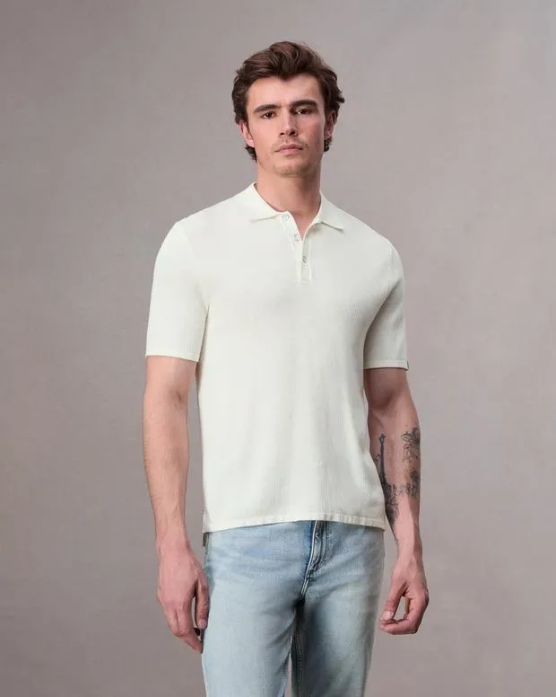 Men Polos Rag and Bone Harvey Knit Polo Ivory