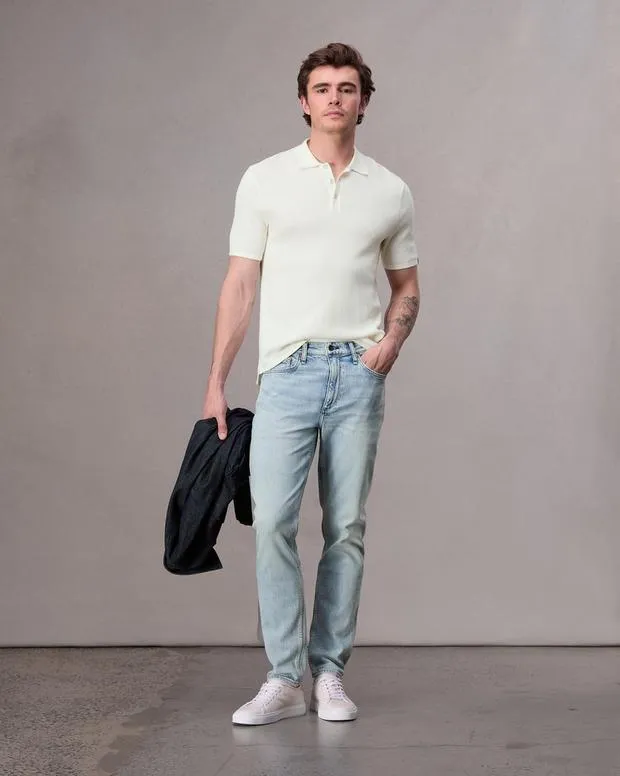 Men Polos Rag and Bone Harvey Knit Polo Ivory