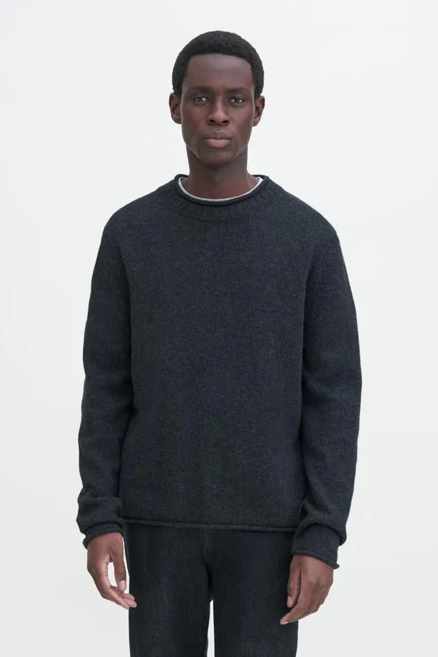 Men Rolled Hem Sweater Anthracite Melange Filippa K Knitwear