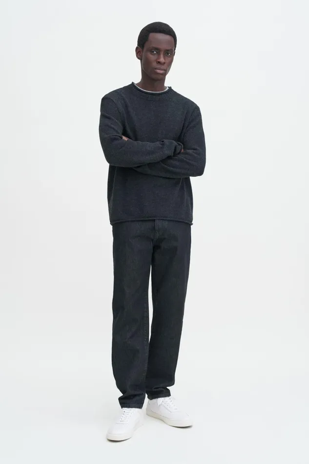 Men Rolled Hem Sweater Anthracite Melange Filippa K Knitwear