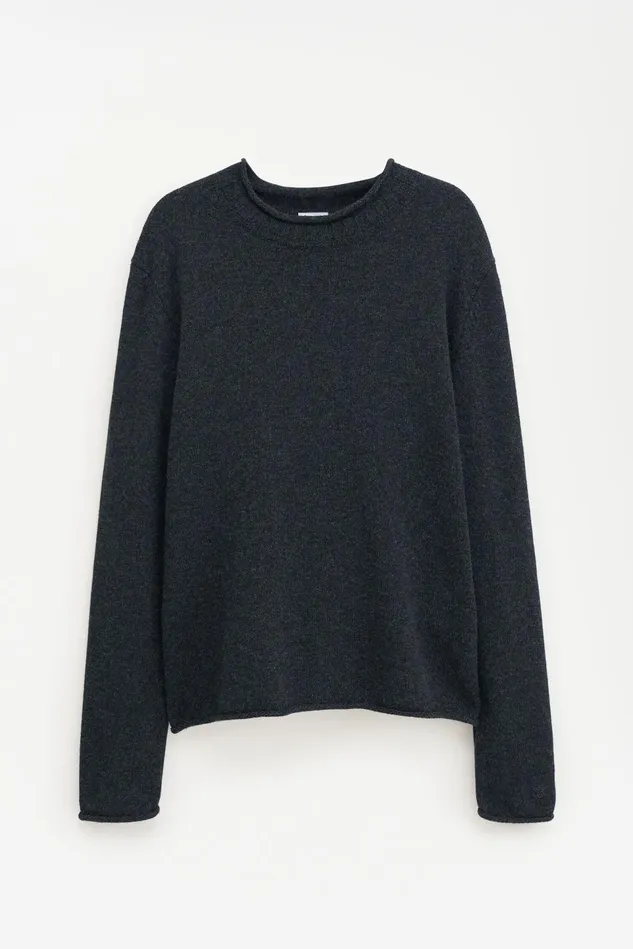 Men Rolled Hem Sweater Anthracite Melange Filippa K Knitwear