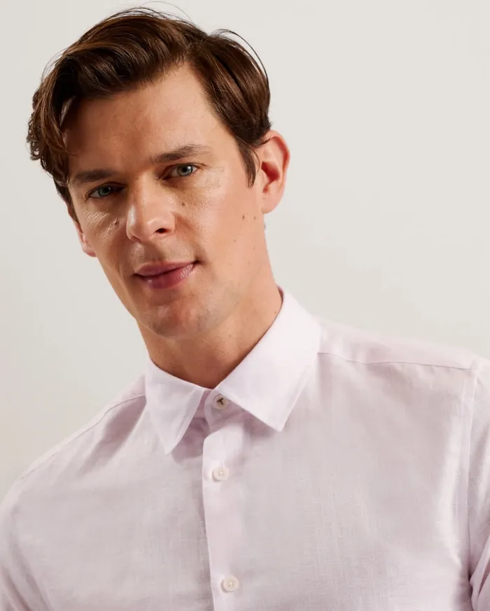 Men ROMEOS 8211 Long Sleeve Linen Cotton Shirt Medium Pink Ted Baker Shirts Men ROMEOS 8211 Long Sleeve Linen Cotton Shirt Medium Pink Ted Baker Shirts