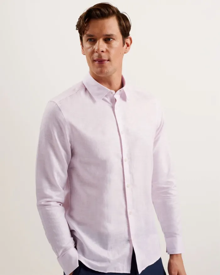 Men ROMEOS 8211 Long Sleeve Linen Cotton Shirt Medium Pink Ted Baker Shirts Men ROMEOS 8211 Long Sleeve Linen Cotton Shirt Medium Pink Ted Baker Shirts