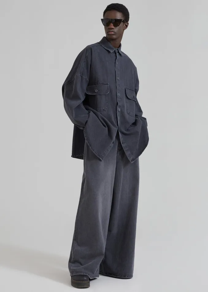 Men Sasha Men Wide Leg Jeans 8211 Dark Grey The Frankie Shop Bottoms