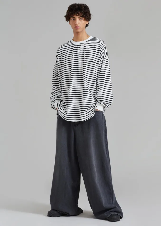 Men Sasha Men Wide Leg Jeans 8211 Dark Grey The Frankie Shop Bottoms