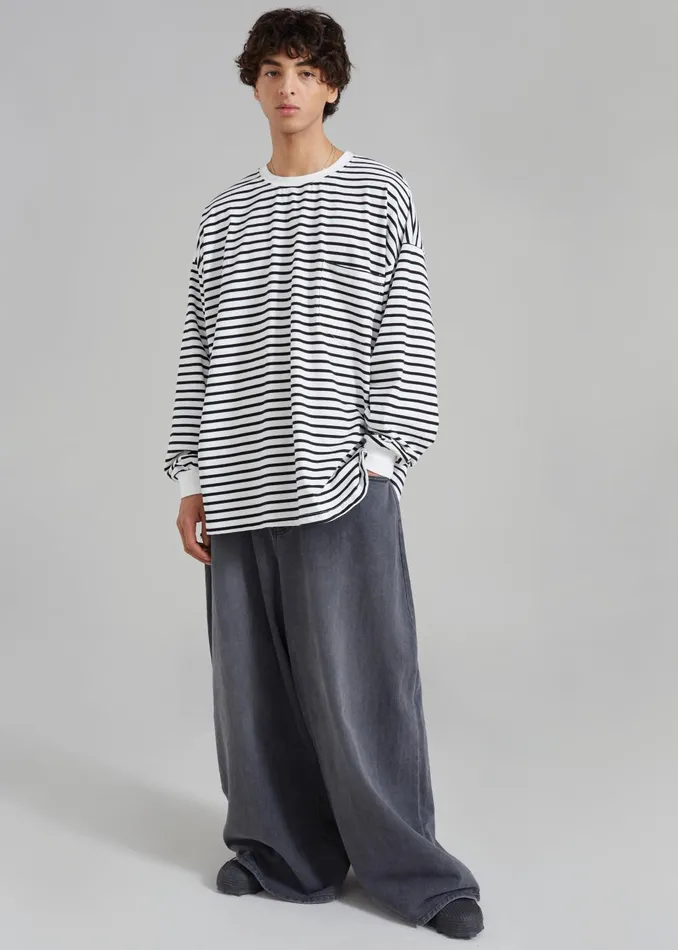 Men Sasha Men Wide Leg Jeans 8211 Dark Grey The Frankie Shop Bottoms