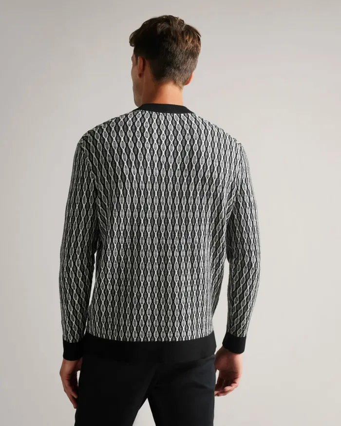 Men SCHIE 8211 Long Sleeve Jacquard Jumper Black Ted Baker Jumpers and Knitwear