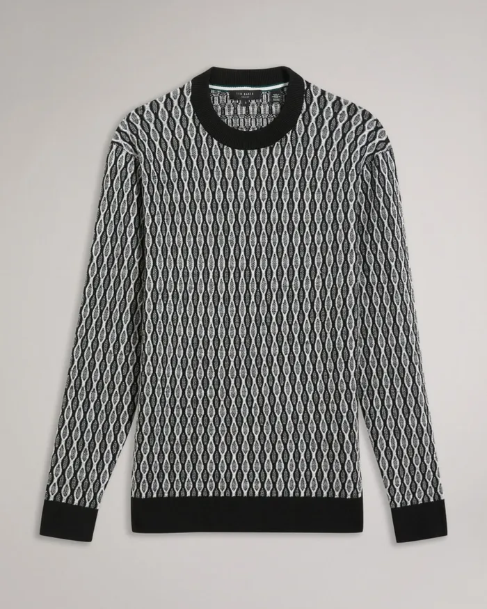 Men SCHIE 8211 Long Sleeve Jacquard Jumper Black Ted Baker Jumpers and Knitwear Men SCHIE 8211 Long Sleeve Jacquard Jumper Black Ted Baker Jumpers and Knitwear