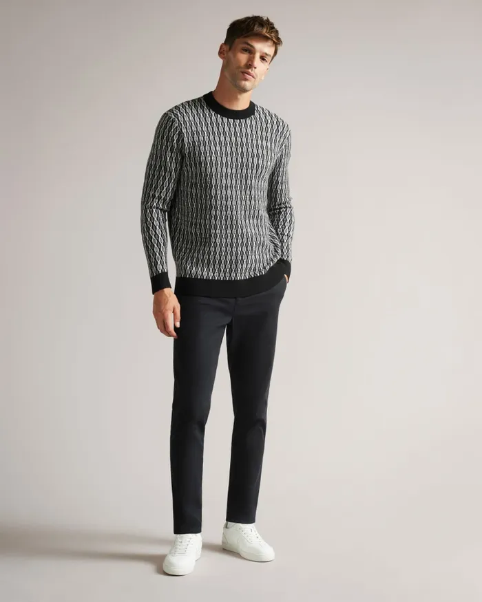 Men SCHIE 8211 Long Sleeve Jacquard Jumper Black Ted Baker Jumpers and Knitwear Men SCHIE 8211 Long Sleeve Jacquard Jumper Black Ted Baker Jumpers and Knitwear
