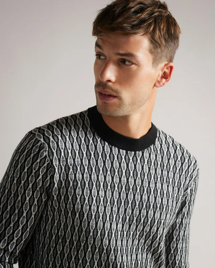 Men SCHIE 8211 Long Sleeve Jacquard Jumper Black Ted Baker Jumpers and Knitwear Men SCHIE 8211 Long Sleeve Jacquard Jumper Black Ted Baker Jumpers and Knitwear