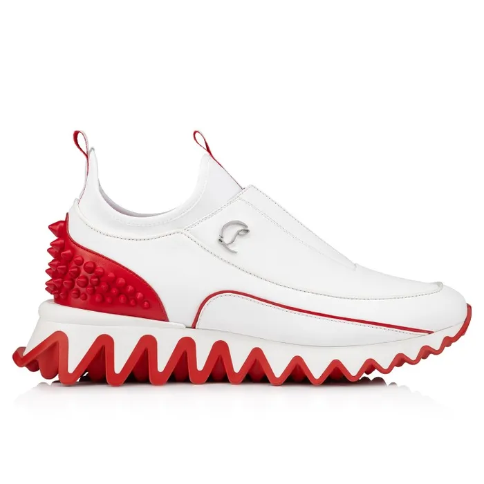 Men Sharkyloub SP Spikes Sneakers 8211 Calf Leather Neoprene And Spikes 8211 White Christian Louboutin Sneakers