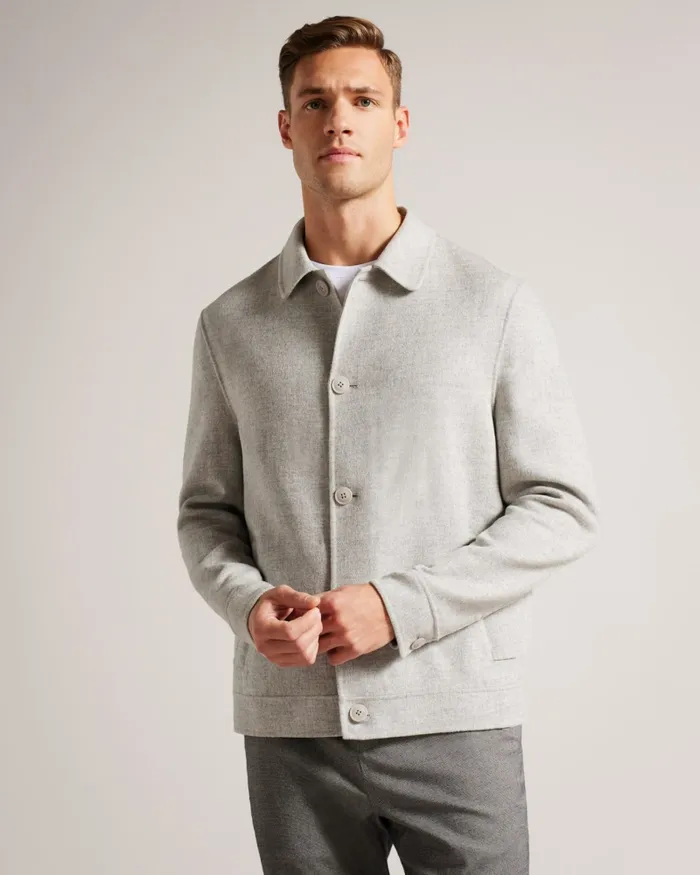Men SHARPOW 8211 Wool Blend Collared Jacket Greymarl Ted Baker Coats and Jackets
