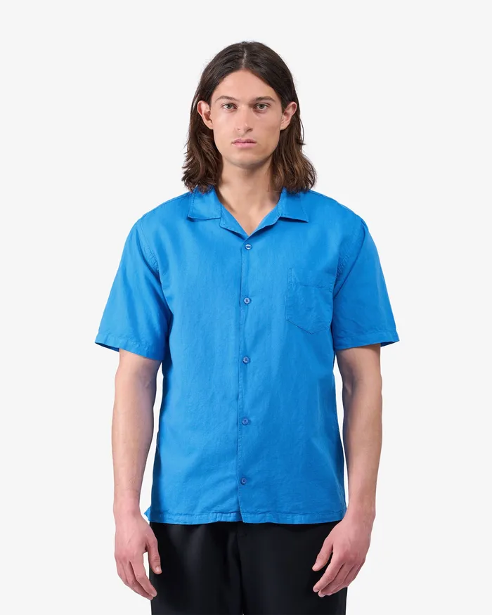 Men Shirts Colorfulstandard Linen Short Sleeved Shirt 8211 Lava Grey