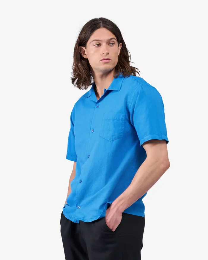 Men Shirts Colorfulstandard Linen Short Sleeved Shirt 8211 Lava Grey