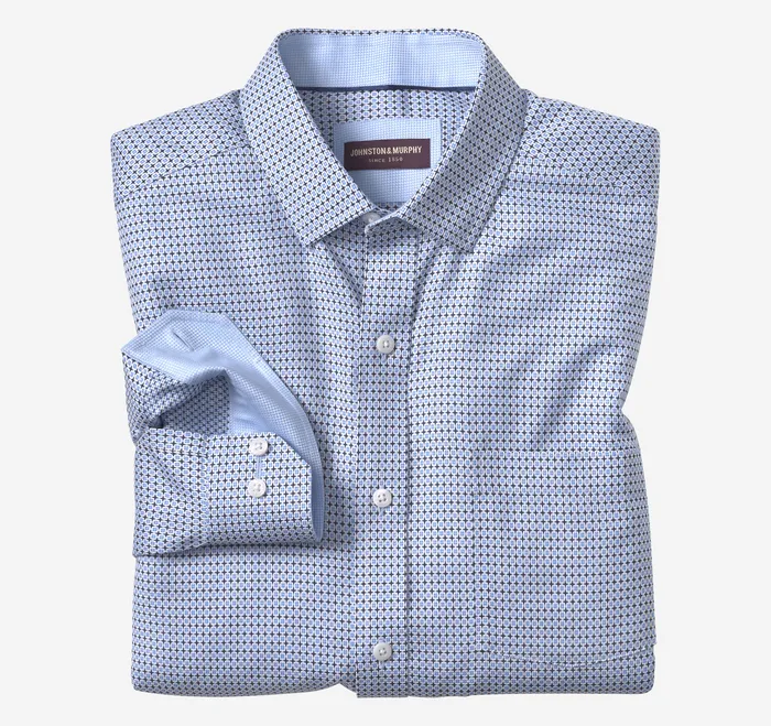 Men Shirts Johnston and Murphy NonIron Dress Shirt Blue Outlined Squares