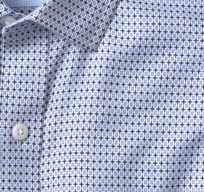 Men Shirts Johnston and Murphy NonIron Dress Shirt Blue Outlined Squares