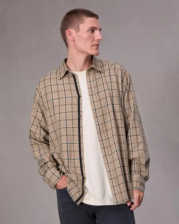 Men Shirts Rag and Bone Matthew Flannel Shirt Taupe Plaid