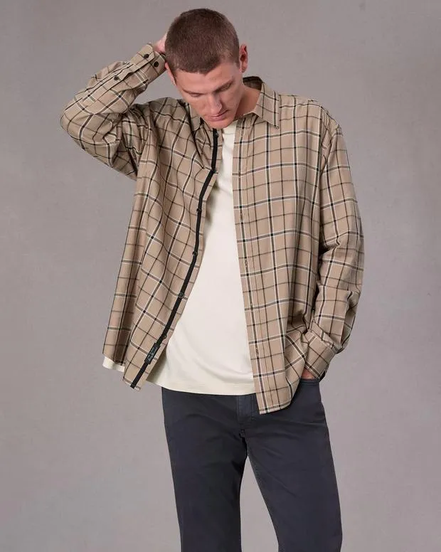 Men Shirts Rag and Bone Matthew Flannel Shirt Taupe Plaid