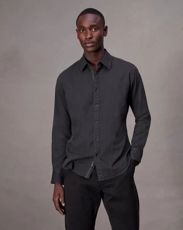 Men Shirts Rag and Bone Tomlin CottonBlend Shirt Charcoal Grey