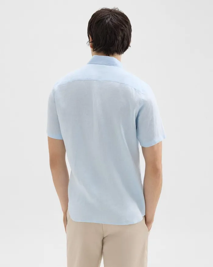 Men Shirts Theory Irving ShortSleeve Shirt In Relaxed Linen Skylight