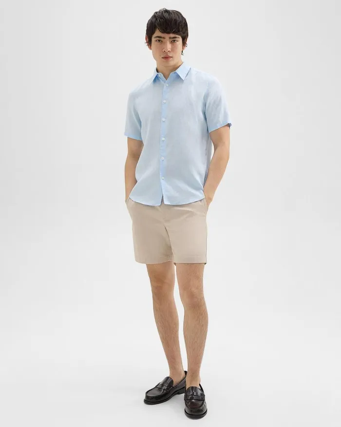 Men Shirts Theory Irving ShortSleeve Shirt In Relaxed Linen Skylight