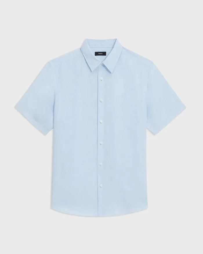 Men Shirts Theory Irving ShortSleeve Shirt In Relaxed Linen Skylight