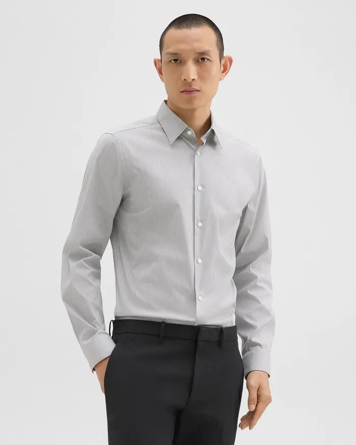 Men Shirts Theory Sylvain Shirt In Checked Poplin Blackwhite