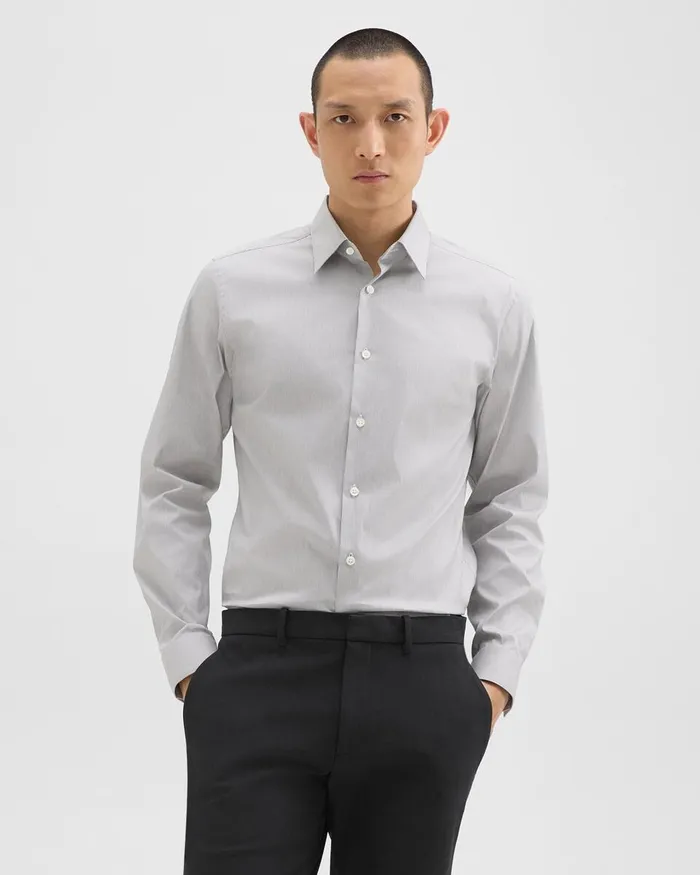 Men Shirts Theory Sylvain Shirt In Checked Poplin Blackwhite