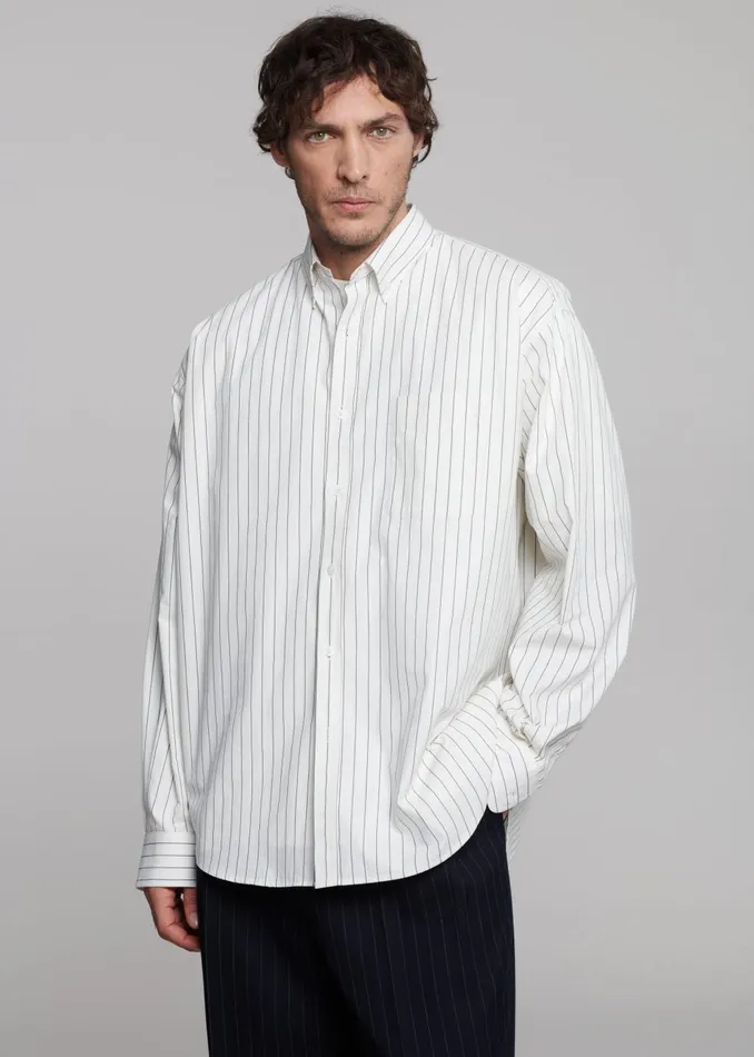 Men Sinclair Poplin Shirt 8211 WhiteBlack Stripe The Frankie Shop Tops