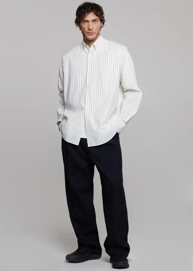 Men Sinclair Poplin Shirt 8211 WhiteBlack Stripe The Frankie Shop Tops