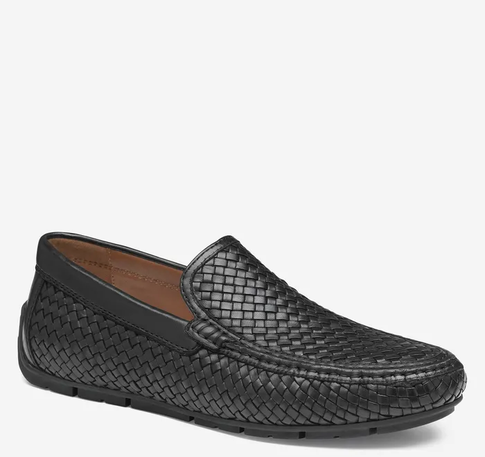 Men SlipOns and Loafers Johnston and Murphy Baldwin Driver Woven SlipOn Loafer Black Sheepskin